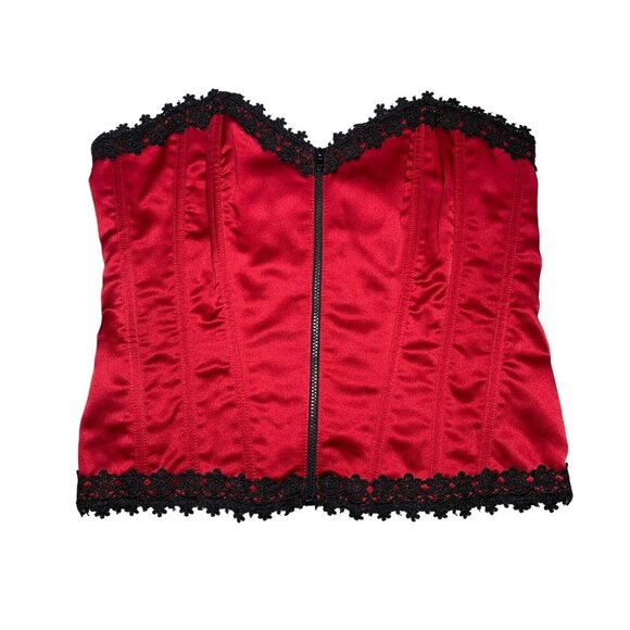 Torrid Red Satin Corset Lace Zip Front Strapless Top Bustier GUC Goth Costume - Picture 3 of 8